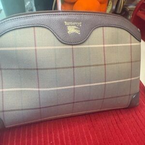 Burberry Checkered Toiletry Bag in Gray and Brown